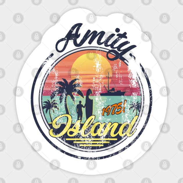 Amity Island Tourist (Distressed) Sticker by Recondo76